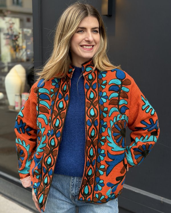 Veste coton brodée / ocre foncé