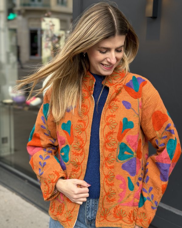 Veste coton brodée / ocre