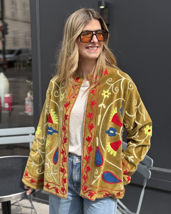 Veste Velours brodée / olive
