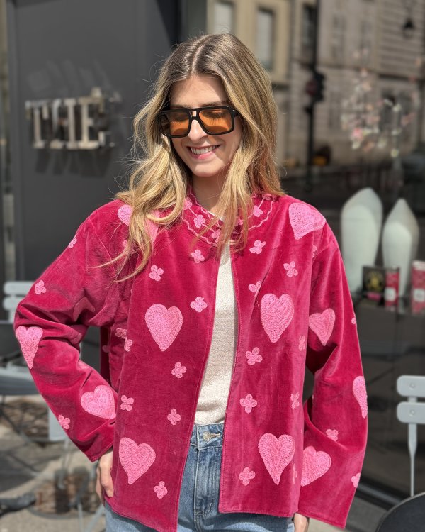 Veste Velours brodée / rose