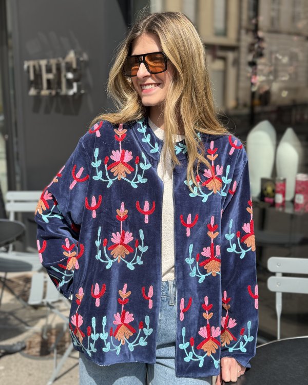 Veste Velours brodée / marine
