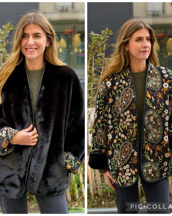 Veste réversible Myra / Noir & Broderie